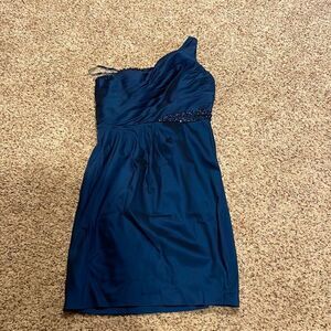 Mardigras gown Adrianna Papell one strap teal blue dress